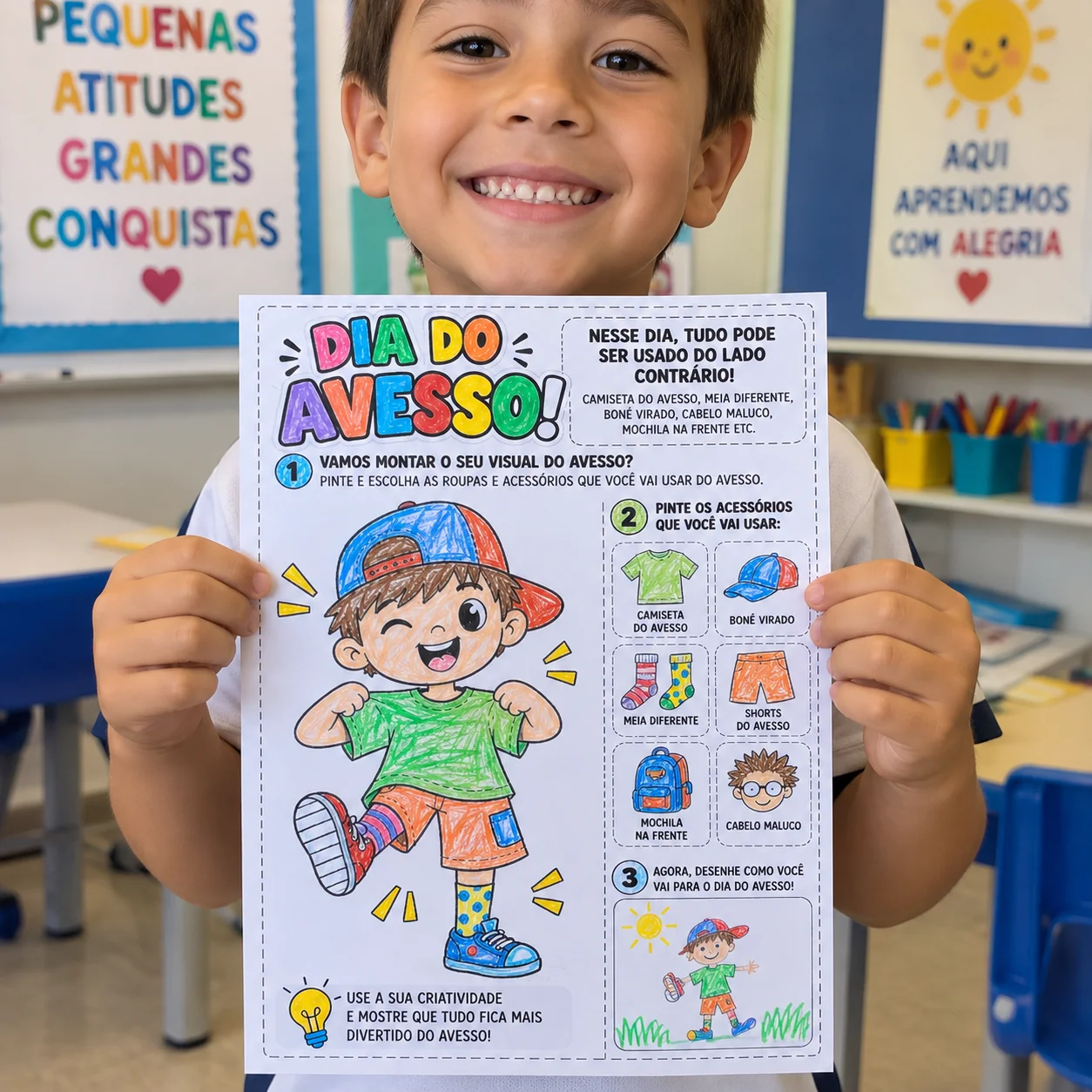 Atividade de arte Dia do avesso - dia das crianças — Datas comemorativas para Educação Infantil: ATIVIDADE DIA DO AVESSO