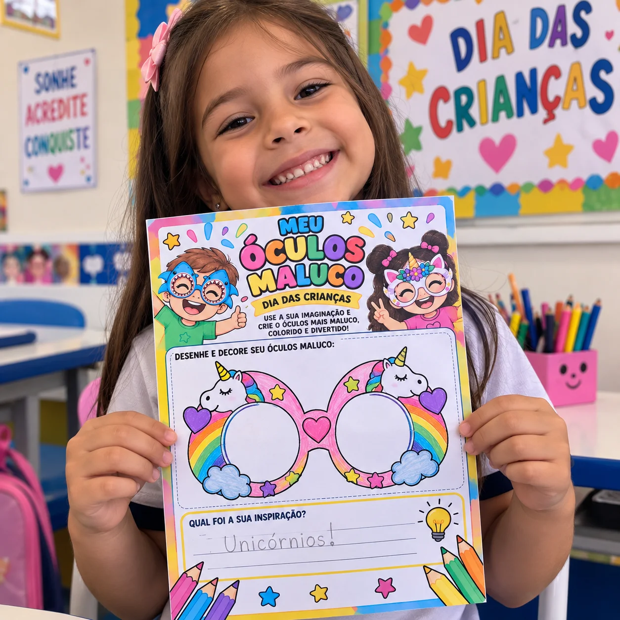 Atividade de artes diado óculos maluco - dia das crianças — capa do material