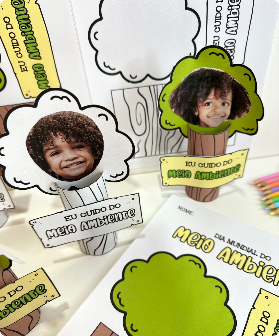 Atividade de árvore 3D para imprimir – Educação Infantil — amostra 1: Do papel à montagem: uma árvore com a foto da criança