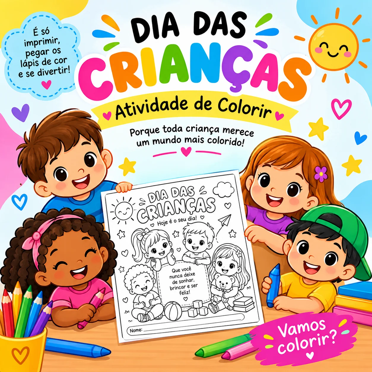 Atividade de Colorir Dia das Crianças – PDF A4 — capa do material