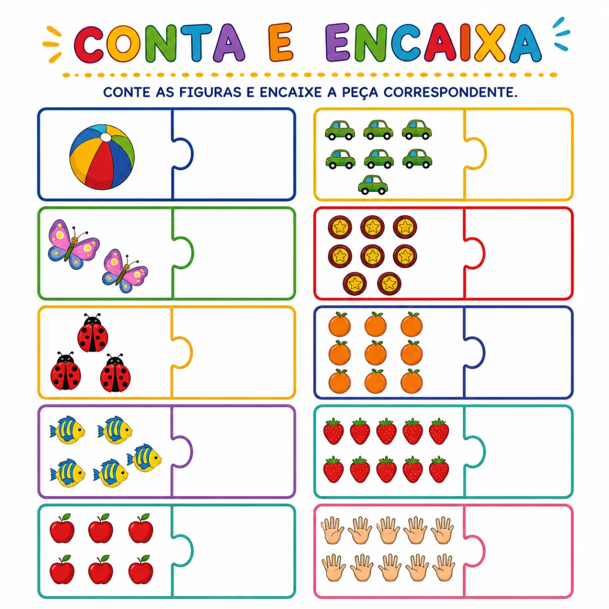 ATIVIDADE DE CONTAGEM MATEMÁTICA: CONTA E ENCAIXA — Alfabetização para Educação Infantil: Aprender números fica muito mais…