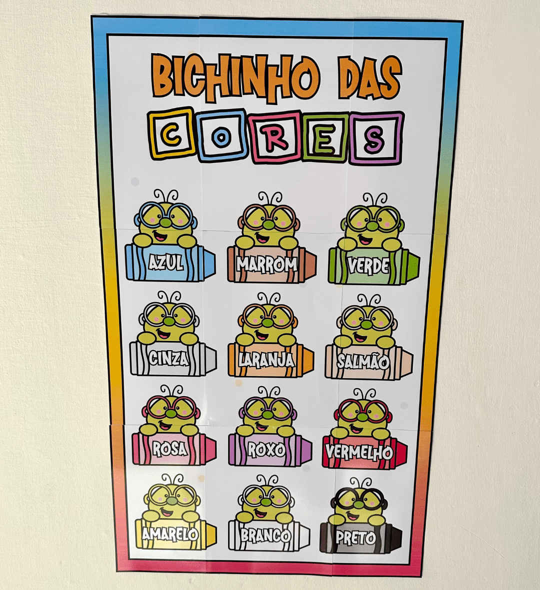 Atividade de Cores: Bichinho das Cores em PDF para Imprimir — amostra 1: Atividade de cores com apoio visual e interação