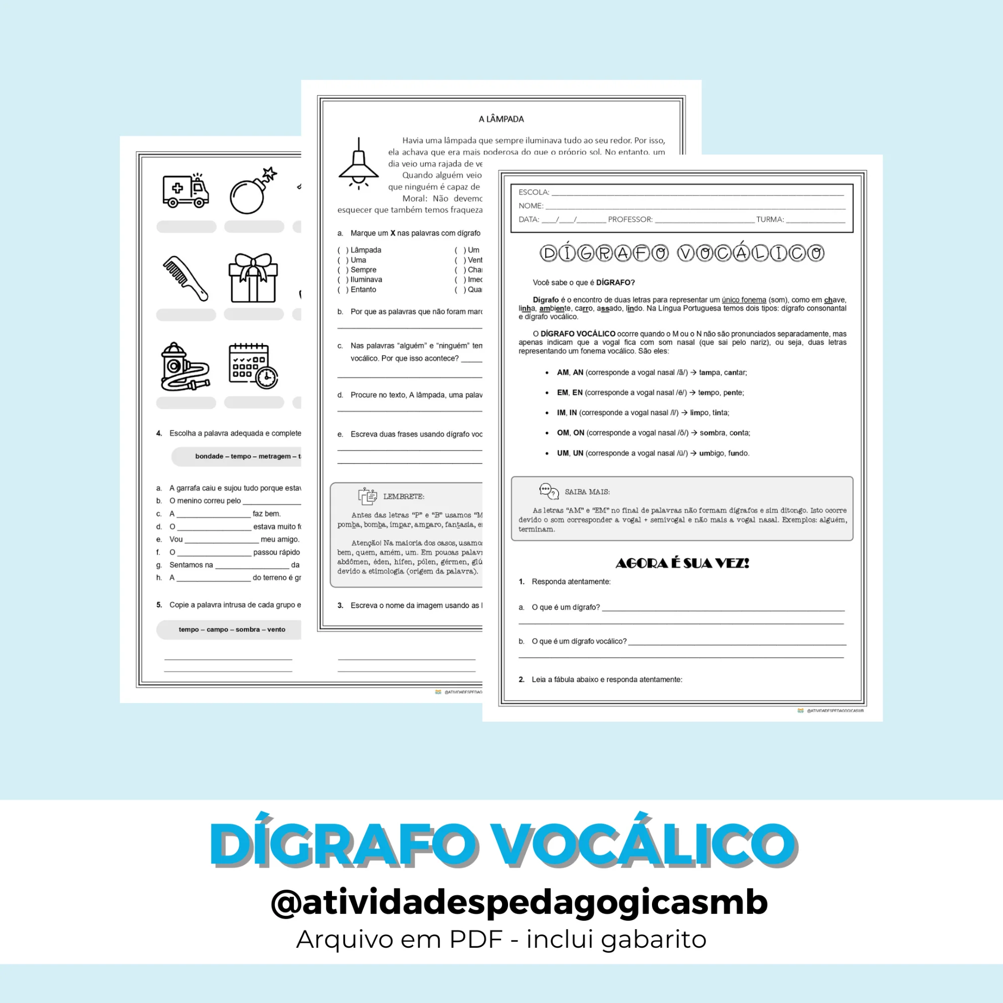 Atividade de Dígrafo Vocálico - FONOLOGIA (PDF) — Português para 4º ano: Ensine dígrafo vocálico com explicação,…