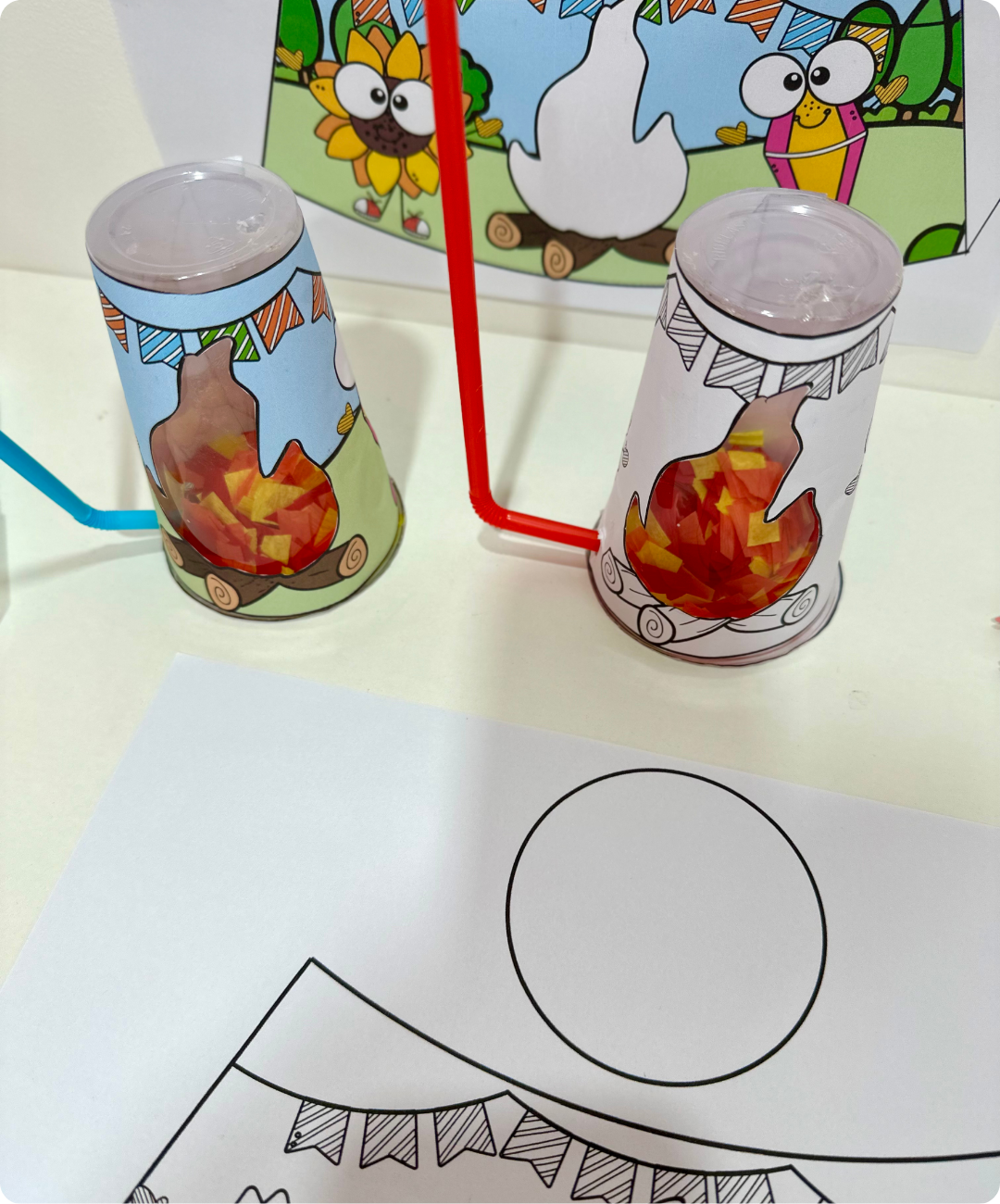 Atividade de fogueira junina para imprimir – Educação Infantil — amostra 5: Leve a fogueira no copo para a sala com um PDF…