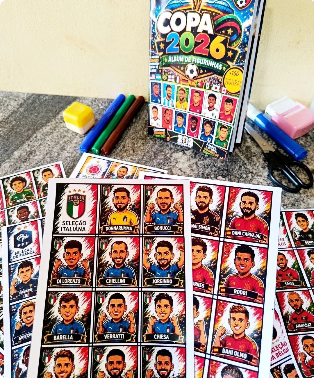 Atividade de futebol da Copa 2026 para imprimir — amostra 6: Leve a coleção de figurinhas para a sala com um PDF da Copa 2026