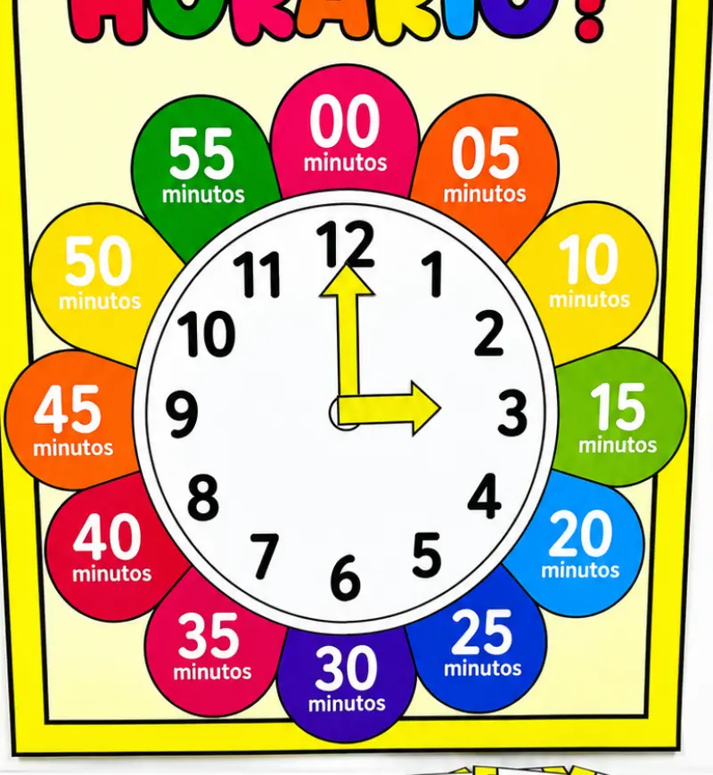 Atividade de horas com relógio: painel e desafios em PDF — amostra 1: Atividade de horas com relógio para aprender brincando