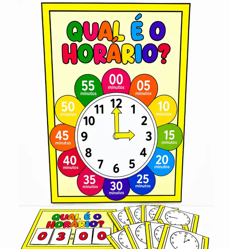Atividade de horas com relógio: painel e desafios em PDF — Matemática para Educação Infantil: Trabalhe a leitura das horas…