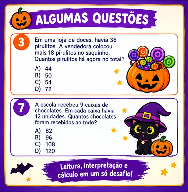 Atividade de Matemática de Halloween – com Gabarito — amostra 1: Atividade de Matemática de Halloween – 3º Ano