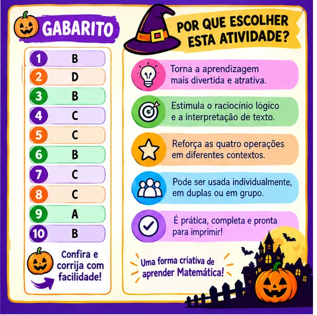 Atividade de Matemática de Halloween – com Gabarito — amostra 3: Atividade de Matemática temática de Halloween para o 3º…