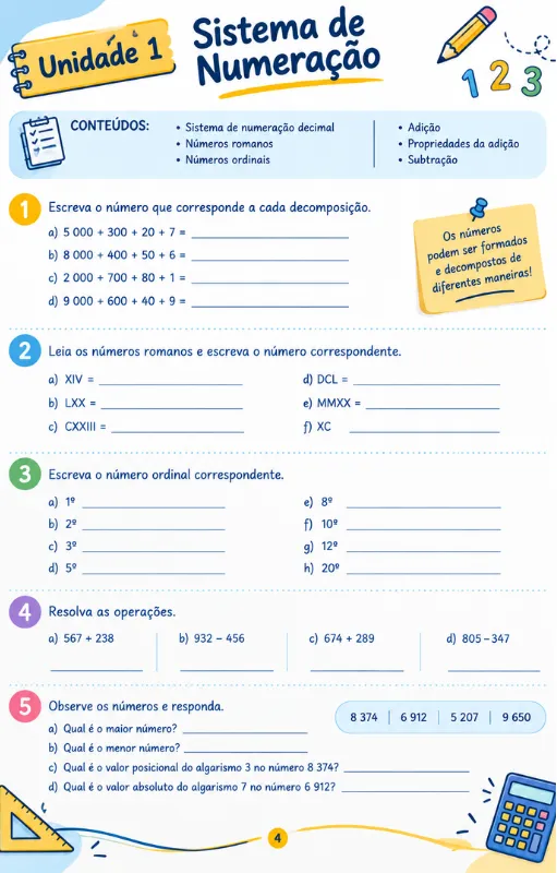 ATIVIDADE DE MATEMÁTICA DE SISTEMA DE NUMERAÇÃO — Atividades para 5º ano: ATIVIDADE DE MATEMÁTICA DE SISTEMA DE NUMERAÇÃO…