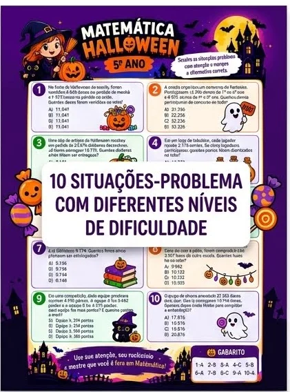 Atividade de Matemática Halloween 5º Ano - Problema com Gabarito — amostra 2: O Mistério da Matemática no Halloween Leve a…
