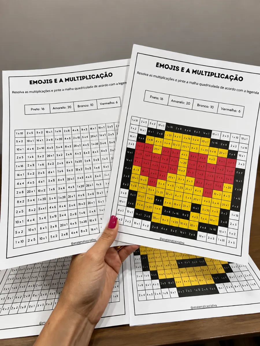 Atividade de Multiplicação e Tabuada – Emojis — amostra 1: Pratique a tabuada com uma atividade visual: resolva as…