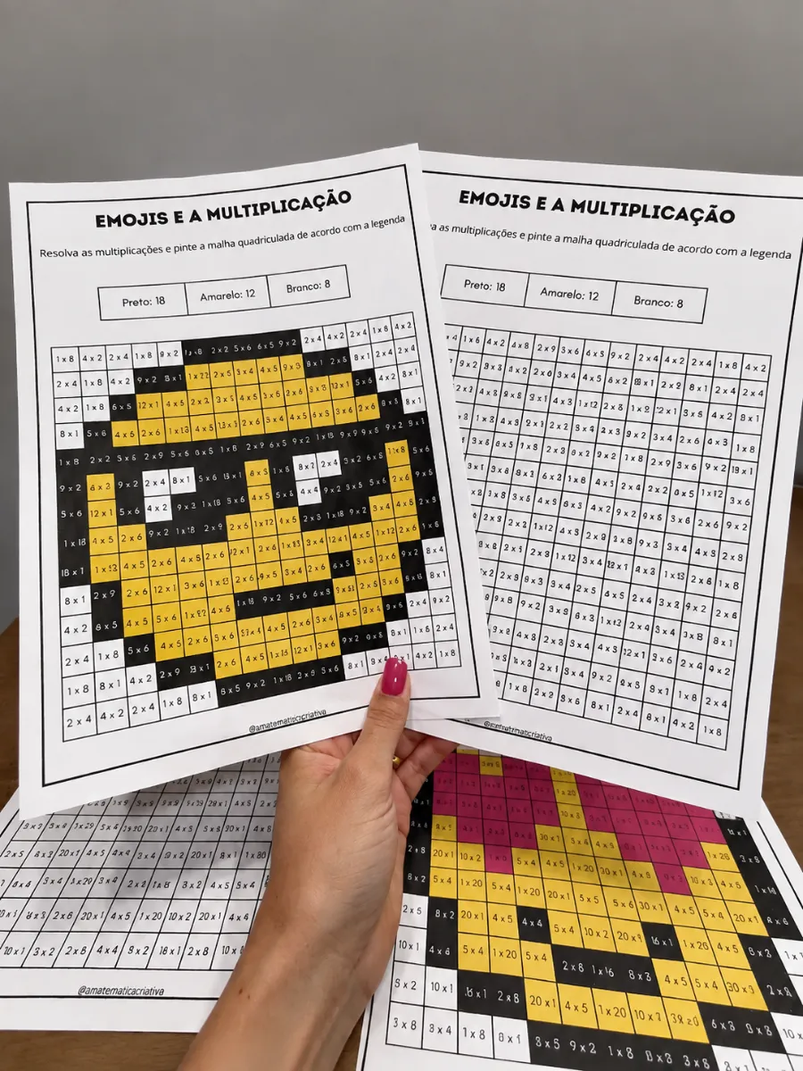 Atividade de Multiplicação e Tabuada – Emojis — amostra 3: Pratique a tabuada com uma atividade visual: resolva as…