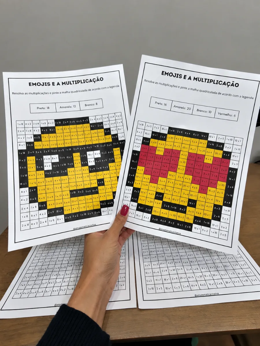 Atividade de Multiplicação e Tabuada – Emojis — amostra 4: Pratique a tabuada com uma atividade visual: resolva as…