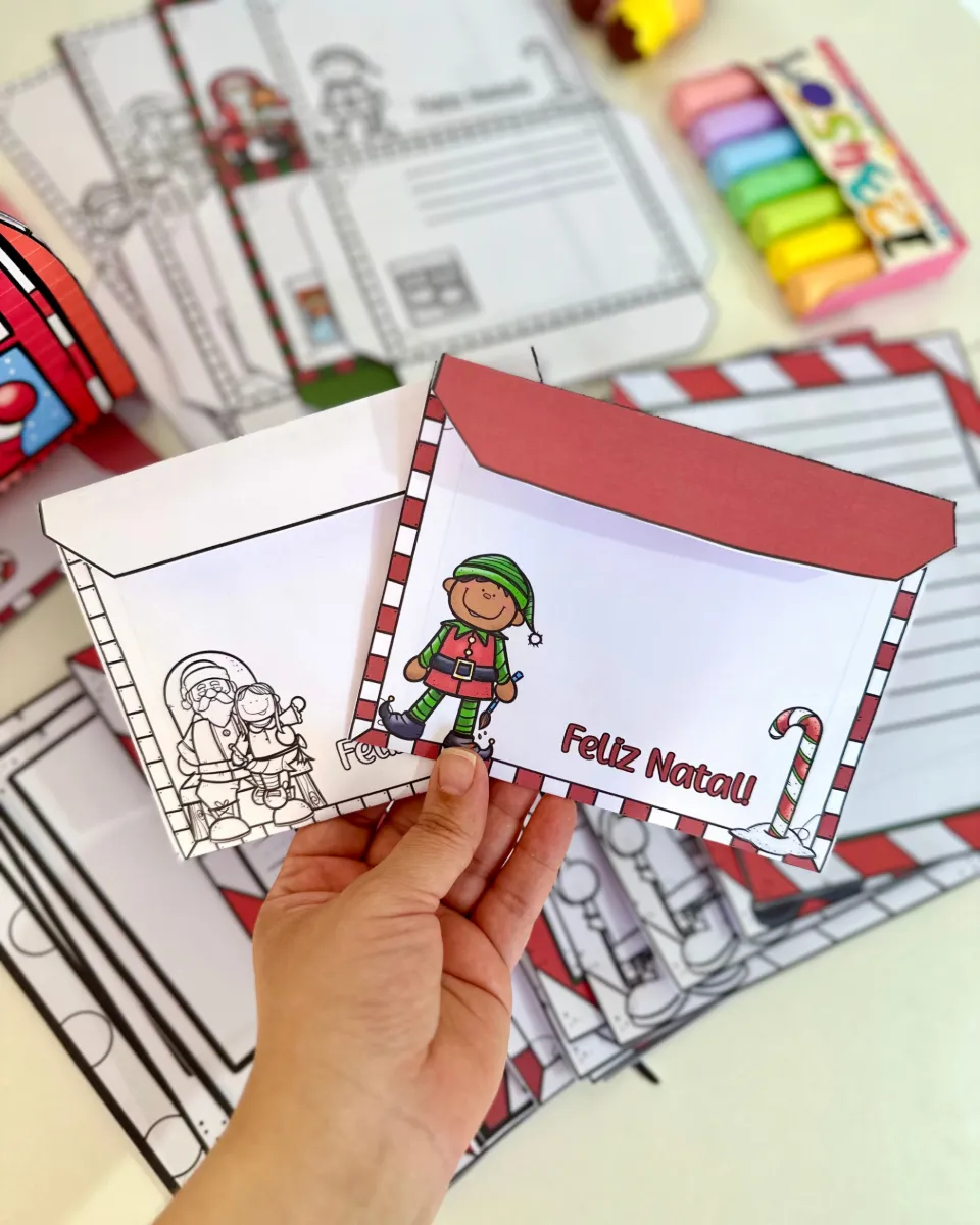 Atividade de Natal para Educação Infantil: Cartas e Envelopes em PDF — amostra 4: Kit de cartinhas de Natal em PDF, com…