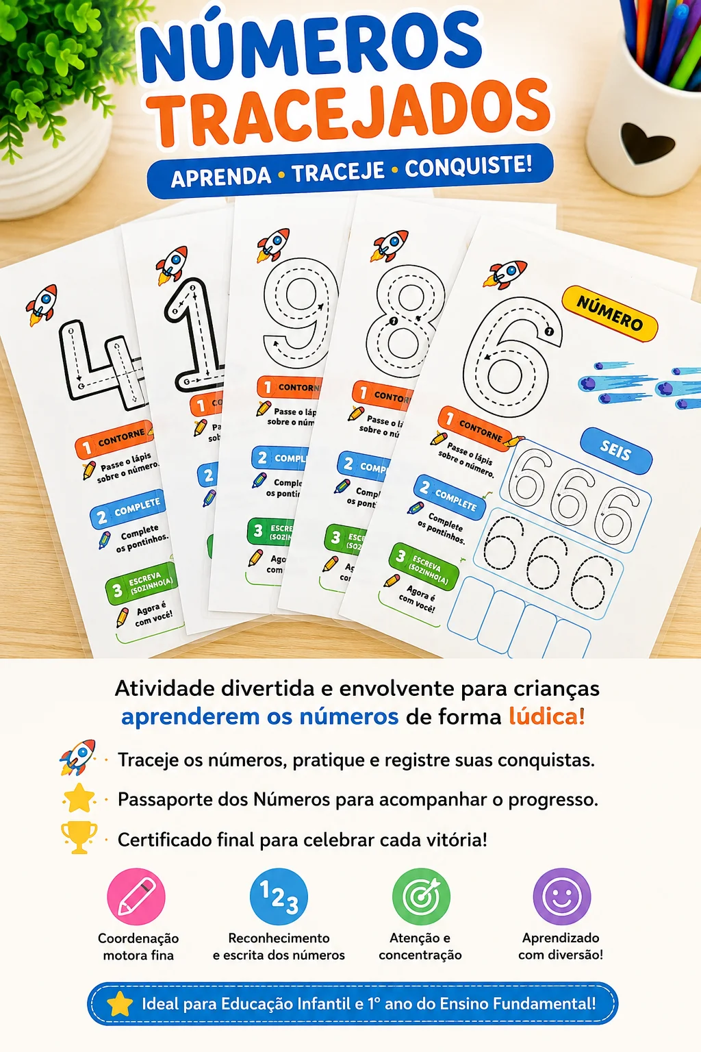 Placas com Atividade de Números Tracejados de 0 a 10 – Educação Infantil — amostra 1: Atividade de Números Tracejados de 0…