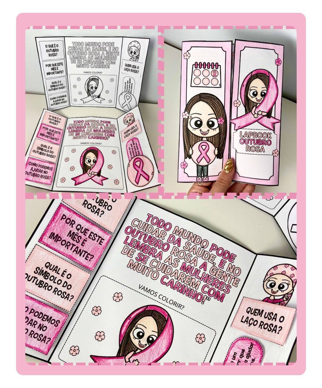 Atividade de Outubro Rosa para imprimir — amostra 3: O que você recebe no PDF