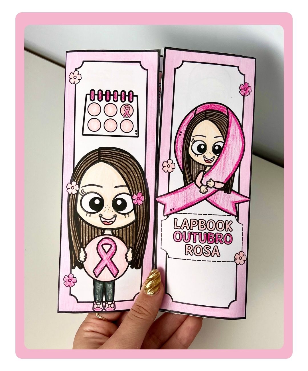 Atividade de Outubro Rosa para imprimir — amostra 5: Leve o tema Outubro Rosa à sala com um lapbook em PDF, em preto e branco