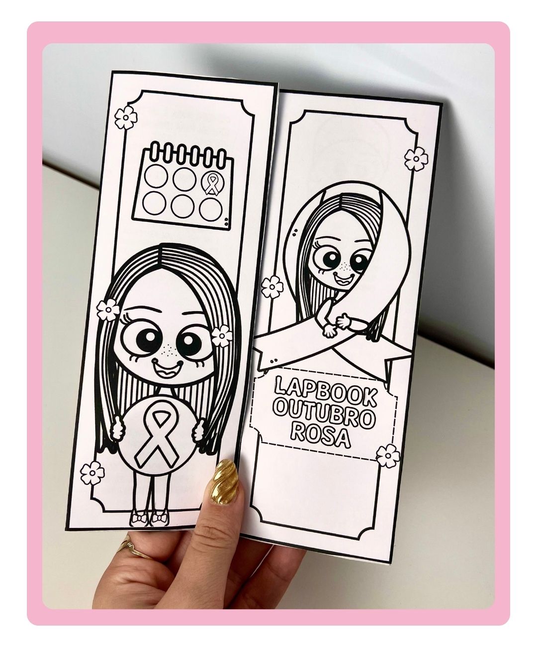 Atividade de Outubro Rosa para imprimir — amostra 6: Leve o tema Outubro Rosa à sala com um lapbook em PDF, em preto e branco