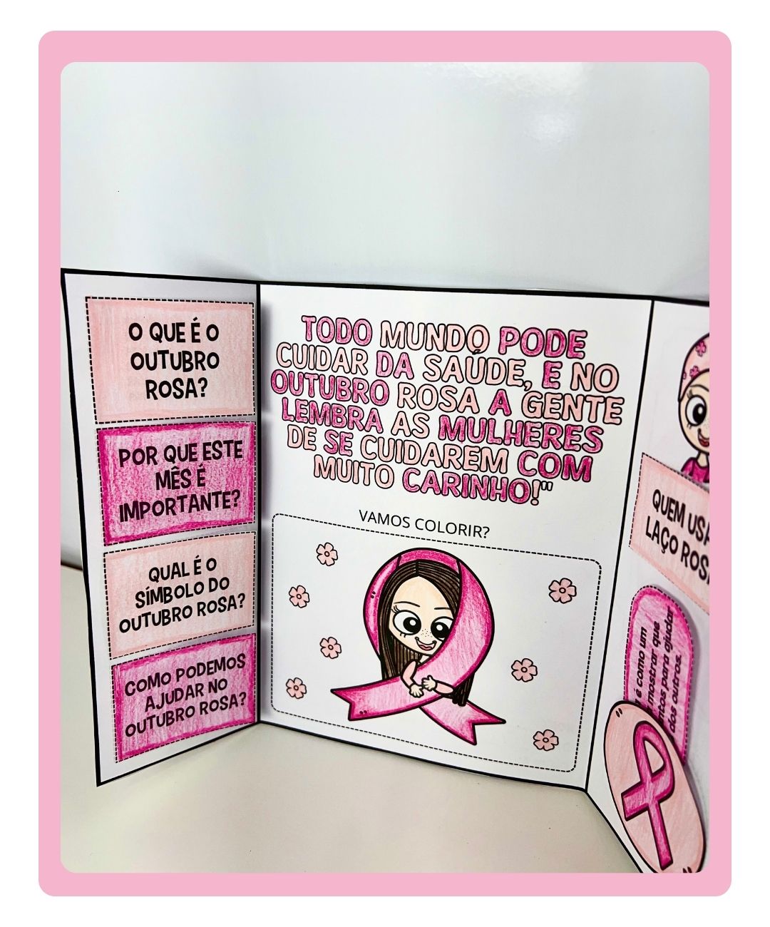 Atividade de Outubro Rosa para imprimir — amostra 7: Leve o tema Outubro Rosa à sala com um lapbook em PDF, em preto e branco