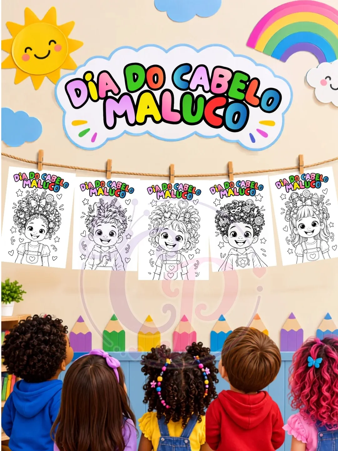 ATIVIDADE DE PINTURA DIA DAS CRIANÇAS - DIA DO CABELO MALUCO — amostra 1: ✨ O que está incluso