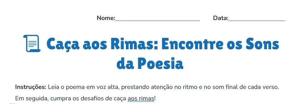 Atividade de Poesia e Consciência Fonológica para o 4º e 5º Ano — amostra 1: Descubra o universo das rimas com uma…