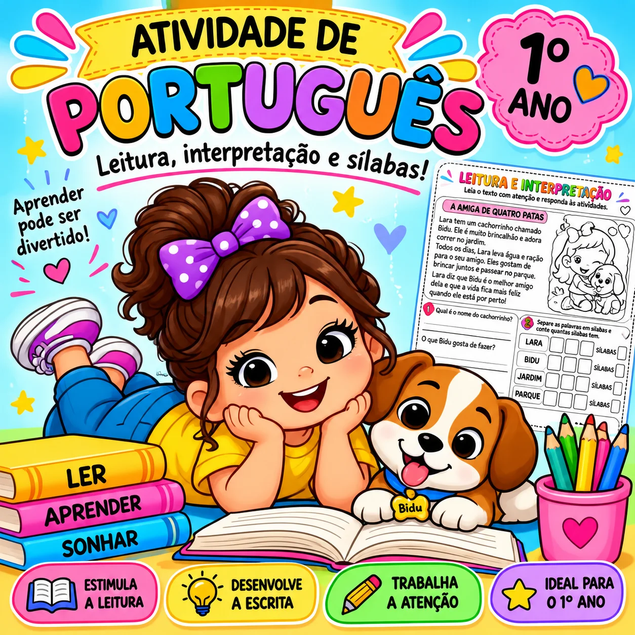 Atividade de Português 1º Ano – Leitura, Interpretação e Sílabas | PDF — Alfabetização para 1º ano: Atividade de Português…