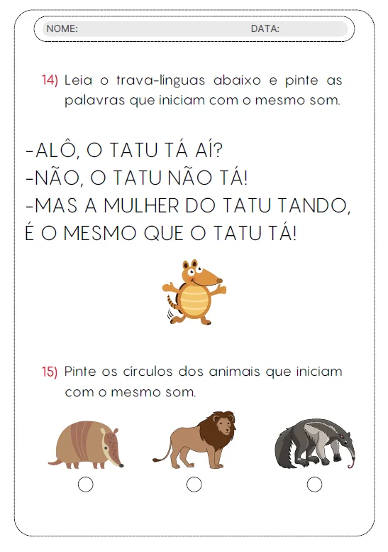 ATIVIDADE DE TRAVA LINGUAS E RIMAS- ENSINO FUNDAMENTAL COM 10 PAG — amostra 6: Uma proposta divertida para trabalhar sons,…