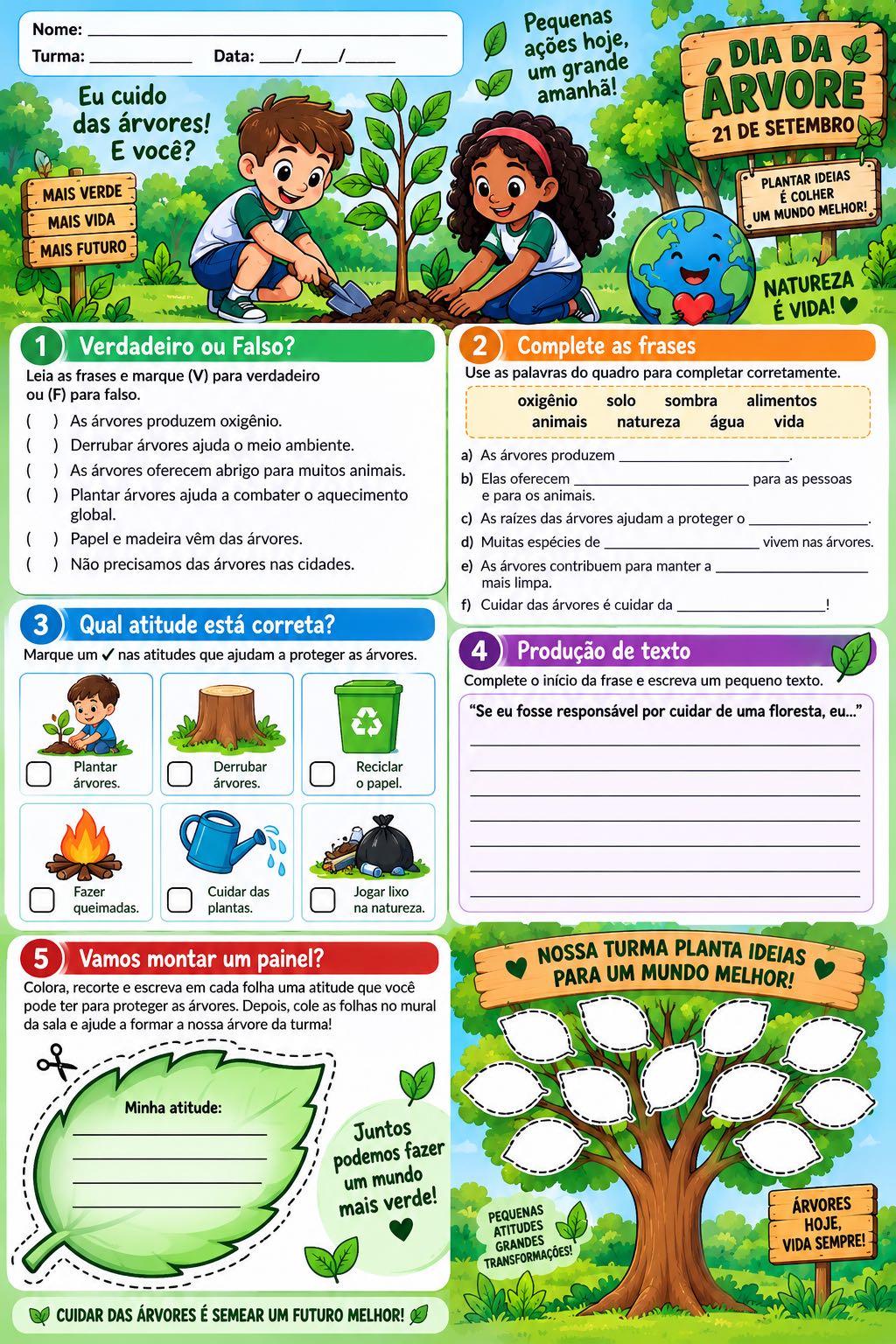 Atividade Dia da Árvore – Educação Ambiental e Árvore da Família — amostra 2: Atividade completa para o Dia da Árvore, com…