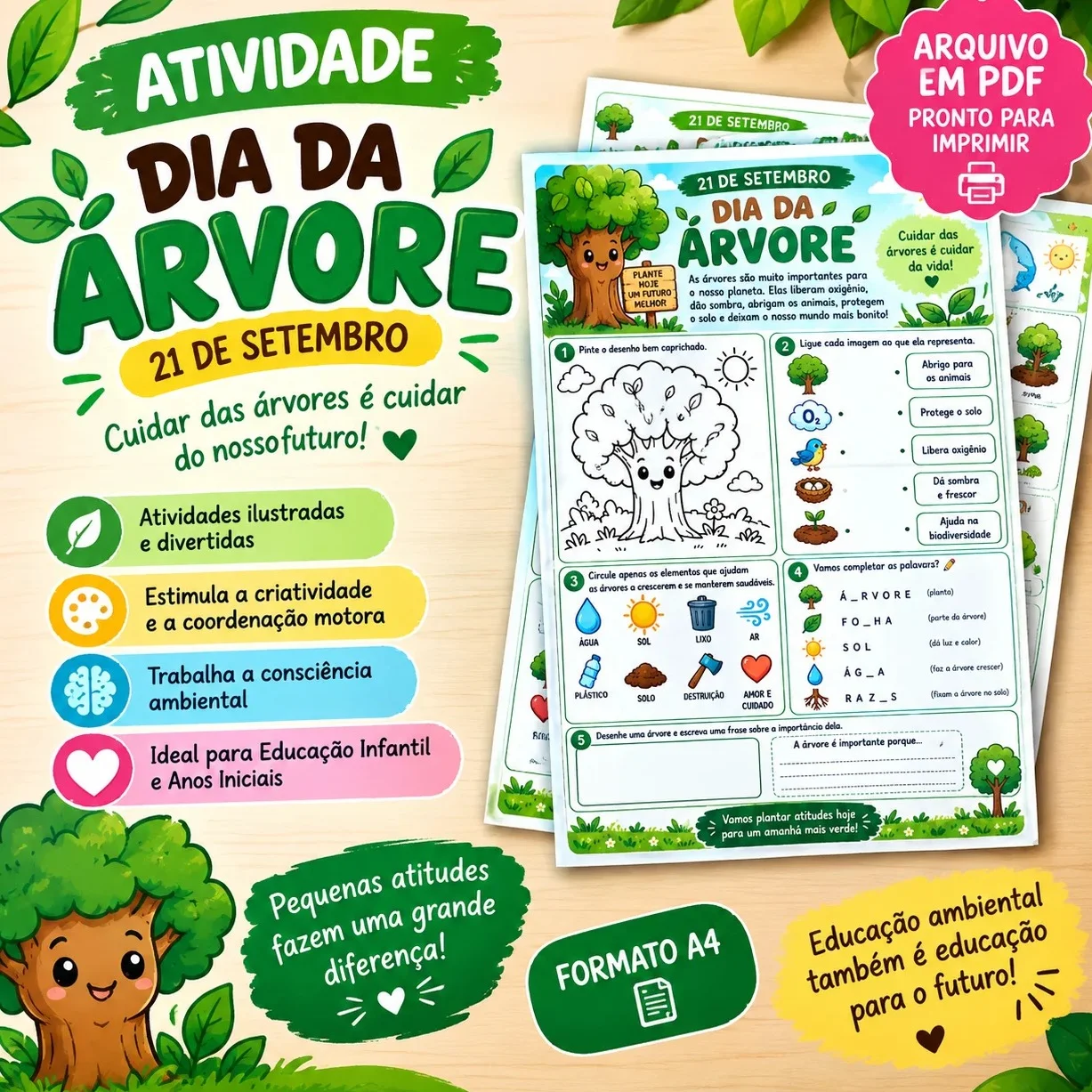 Atividade Dia da Árvore – Educação Infantil | 21 de Setembro | PDF A4 — Datas comemorativas para Educação Infantil:…