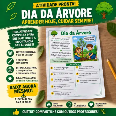 Atividade Dia da Árvore – Texto e 8 Questões — capa do material