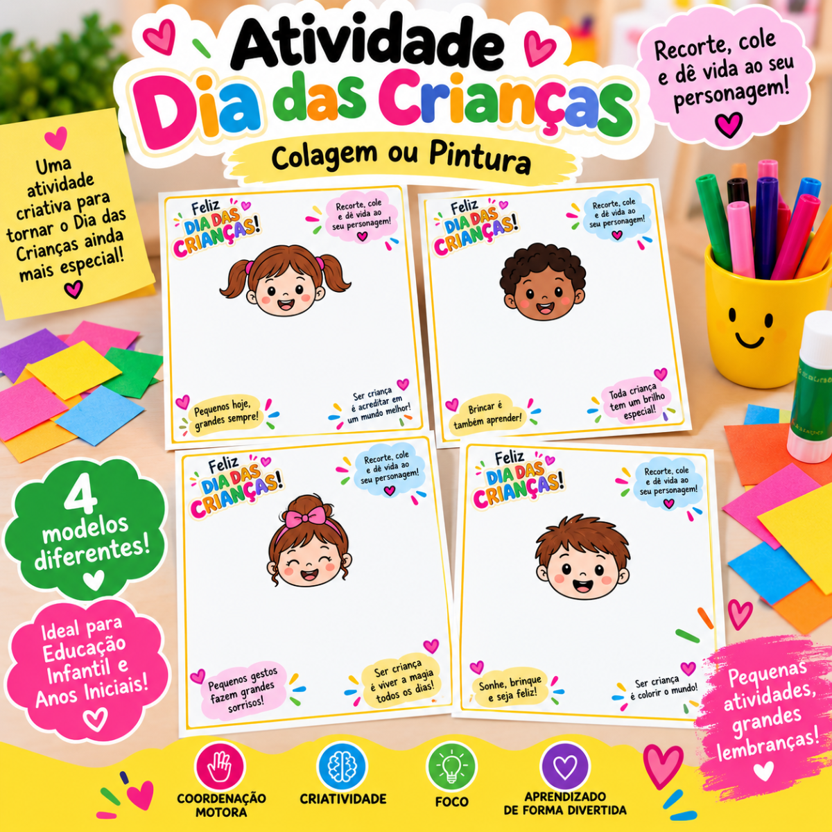 🎨 Atividade Dia das Crianças — Colagem ou Pintura — amostra 1: Torne o Dia das Crianças ainda mais divertido com uma…
