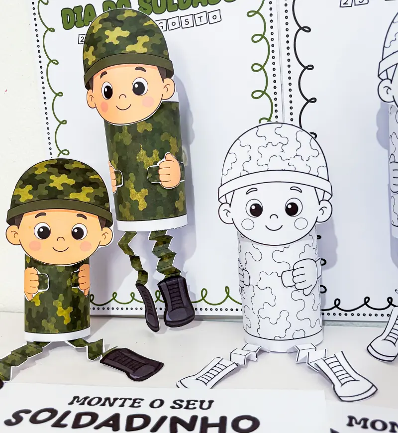 Atividade Dia do Soldado: Soldadinho para Colorir e Montar — amostra 2: O que vem no material