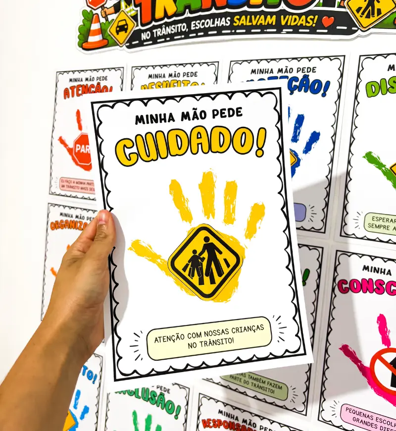 Atividade Dia do Trânsito com Carimbo de Mãos em PDF — amostra 6: Trabalhe segurança no trânsito na Educação Infantil com…