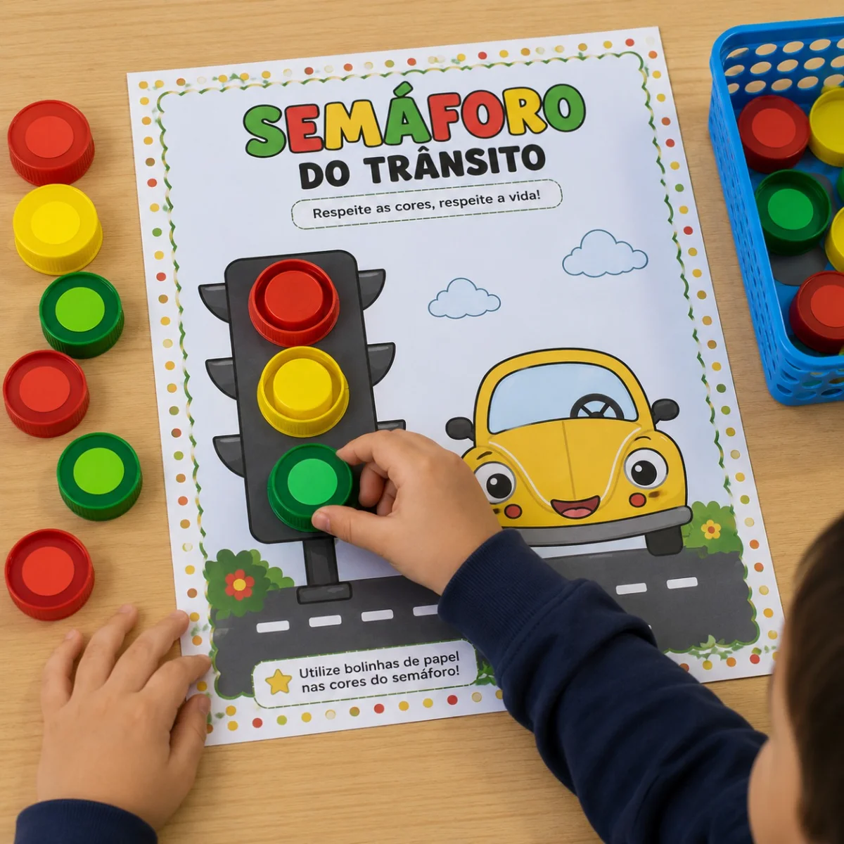 Atividade dia do trânsito semáforo das tampinhas — Datas comemorativas para Todas as séries: Atividade: Semáforo do…