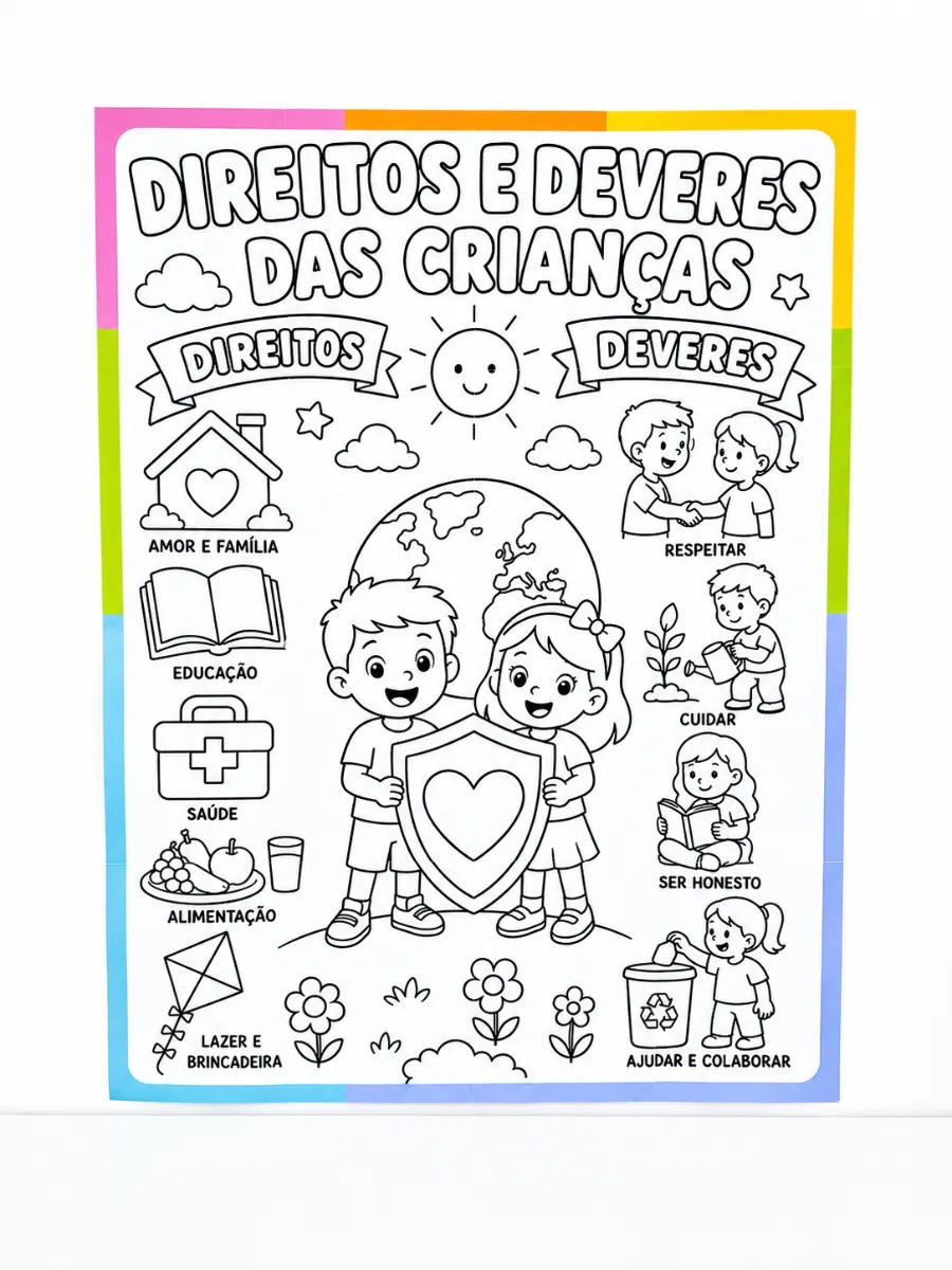 Atividade Direitos e Deveres das Crianças – Cartaz Colaborativo — amostra 2: Cartaz colaborativo para colorir e montar,…