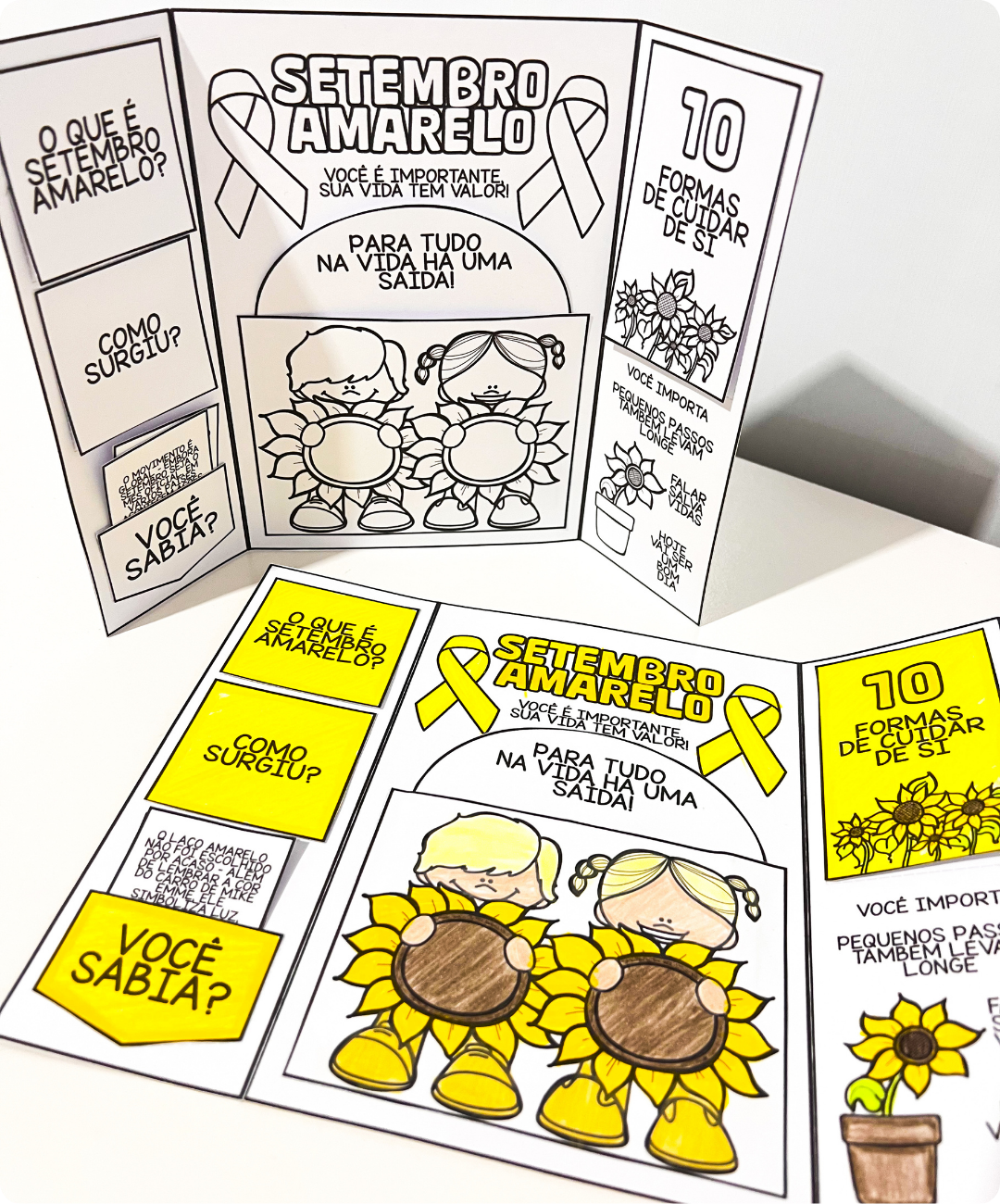 Atividade dobrável de Setembro Amarelo para imprimir — amostra 1: Uma proposta impressa para trabalhar o Setembro Amarelo
