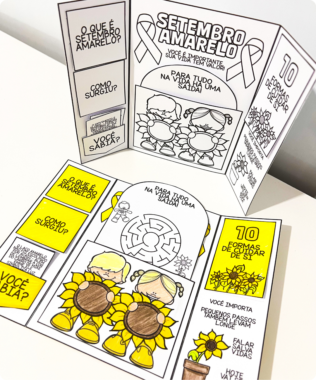 Atividade dobrável de Setembro Amarelo para imprimir — amostra 3: O que está incluído no PDF