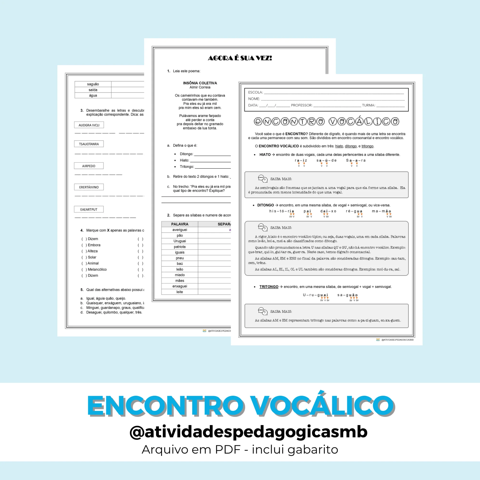 Atividade Encontro Vocálico - FONOLOGIA (PDF) — capa do material