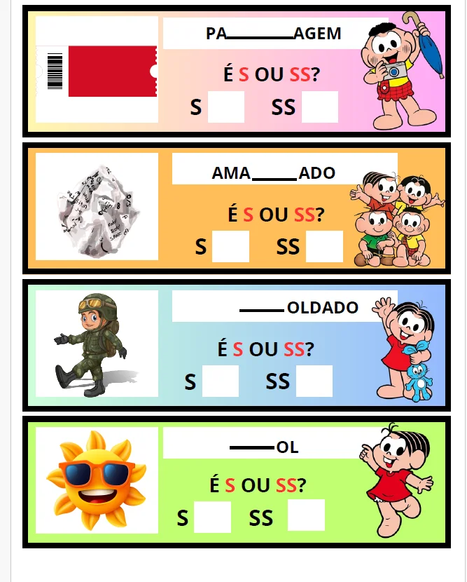 ATIVIDADE: ESCREVE COM "S" OU "SS" - ALFABETIZAÇÃO ORTOGRAFIA — amostra 2: Com o material “Escreve com S ou SS