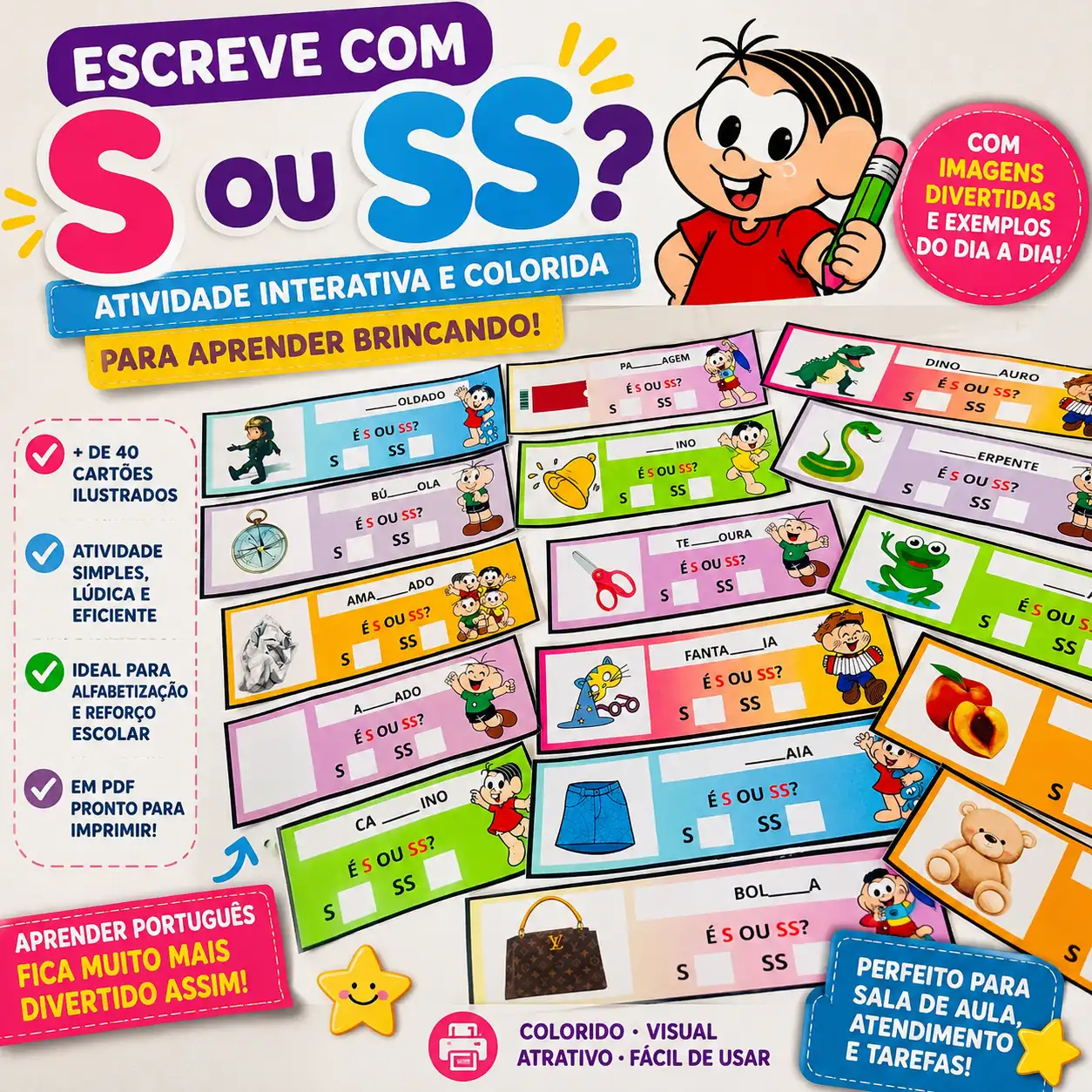 ATIVIDADE: ESCREVE COM "S" OU "SS" - ALFABETIZAÇÃO ORTOGRAFIA — Alfabetização para Todas as séries: Com o material “Escreve…