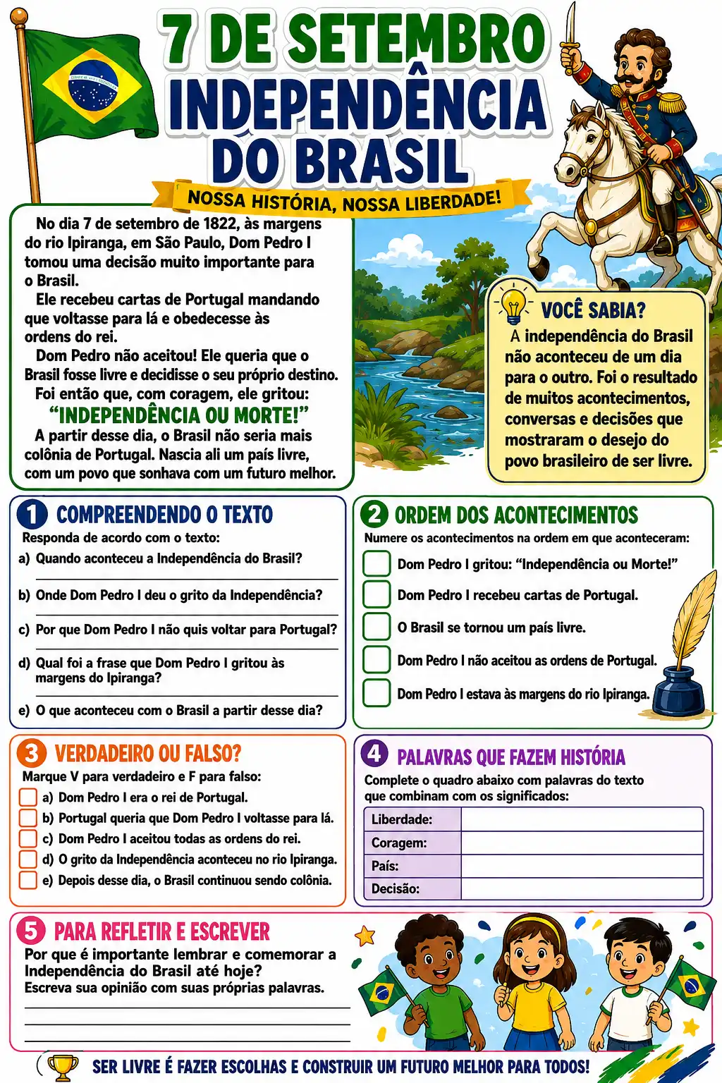 🇧🇷✨ ATIVIDADE – INDEPENDÊNCIA DO BRASIL | 7 DE SETEMBRO 🇧🇷 — amostra 1: 💚💛 Uma maneira bonita e pedagógica de…