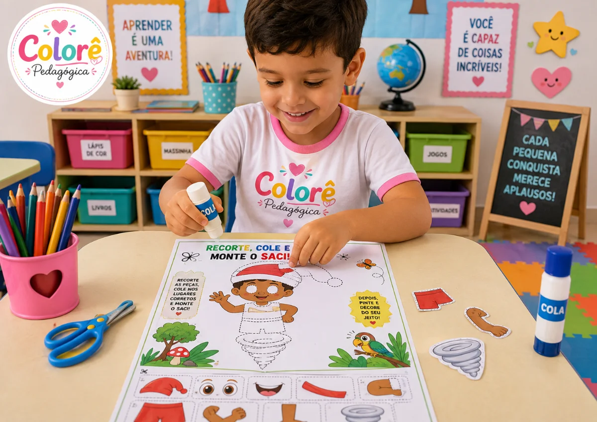 🍃✨ ATIVIDADE INTERATIVA – MONTE O SACI | FOLCLORE BRASILEIRO ✂️❤️ — Alfabetização para Educação Infantil: 🍃✨ ATIVIDADE…