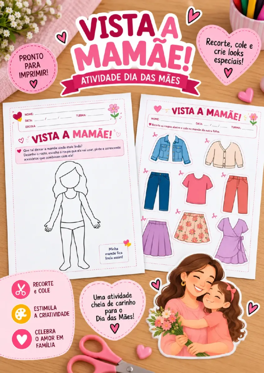 Atividade Interativa para o Dia das Mães: Vista a Mamãe! — História para Educação Infantil: Atividade de recorte e colagem(…
