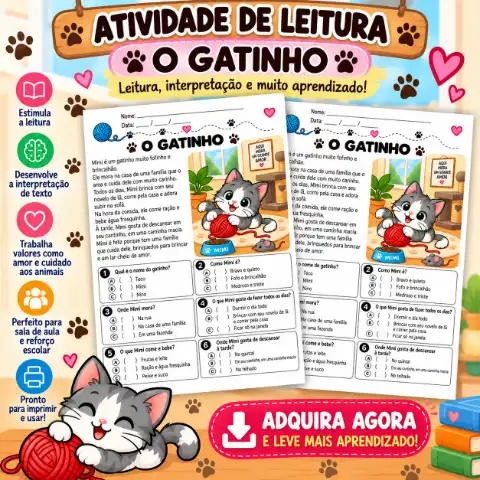Atividade interpretação de texto - O gatinho — capa do material