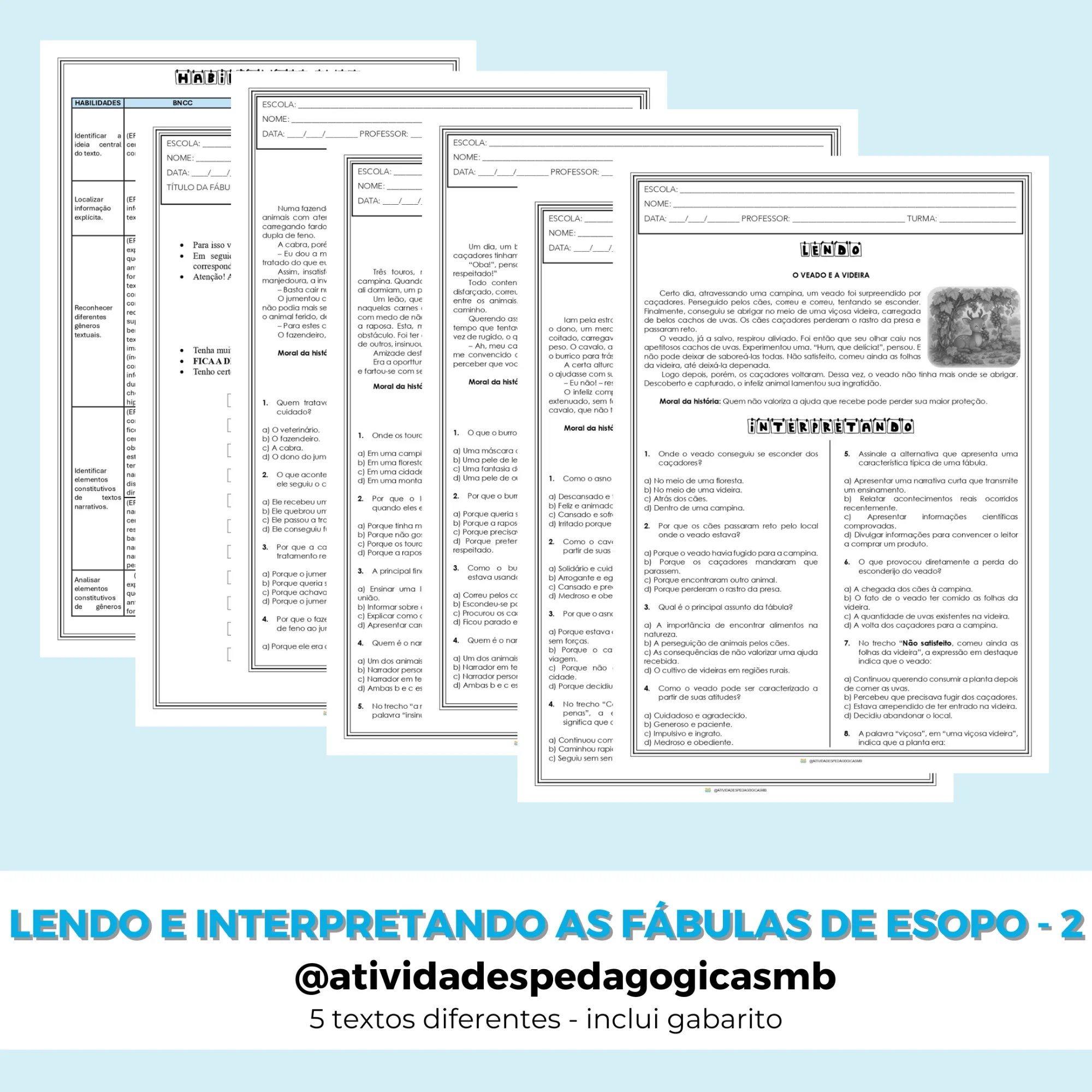 Atividade Lendo e Interpretando as Fábulas de Esopo - combo 2 (PDF) — capa do material