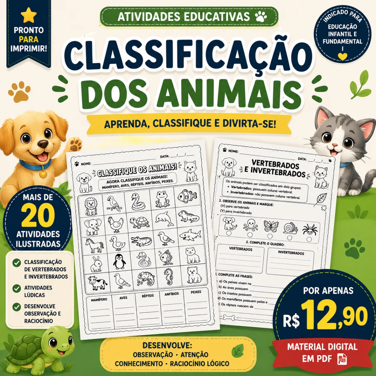 ATIVIDADE LÚDICA CLASSIFICAÇÃO DOS ANIMAIS — Alfabetização para Educação Infantil: Ensine Ciências de forma prática, visual…