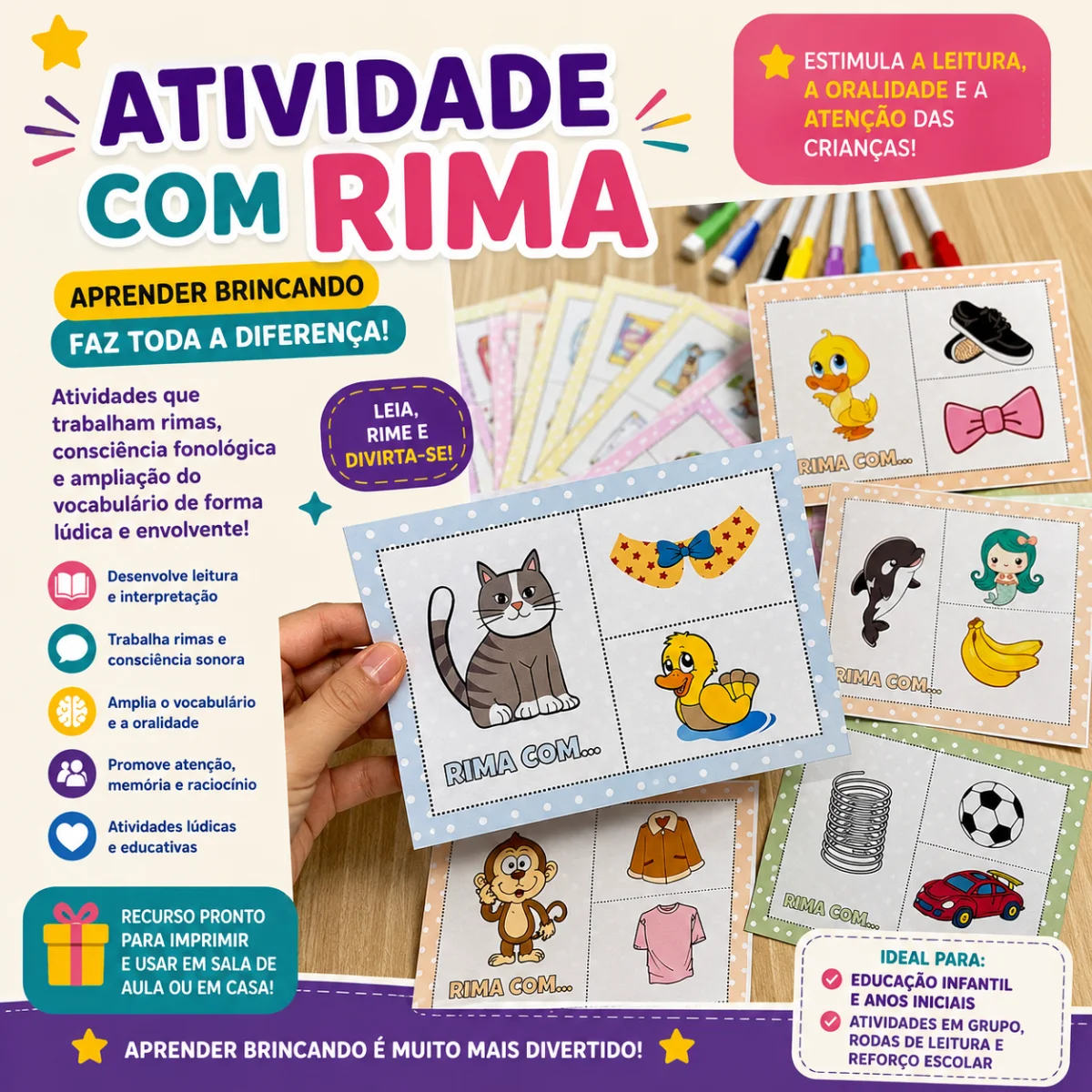 ATIVIDADE LÚDICA COM RIMAS - ENSINO FUNDAMENTAL E EDUCAÇÃO INFANTIL — Alfabetização para Educação Infantil: Arquivo ideal…