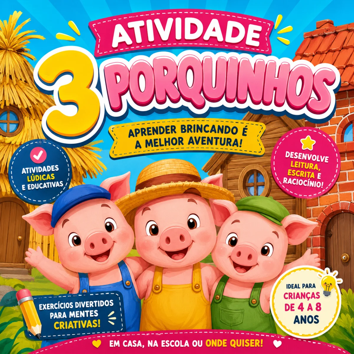ATIVIDADE LÚDICA DE ALFABETIZAÇÃO ATIVIDADE 3 PORQUINHOS — capa do material