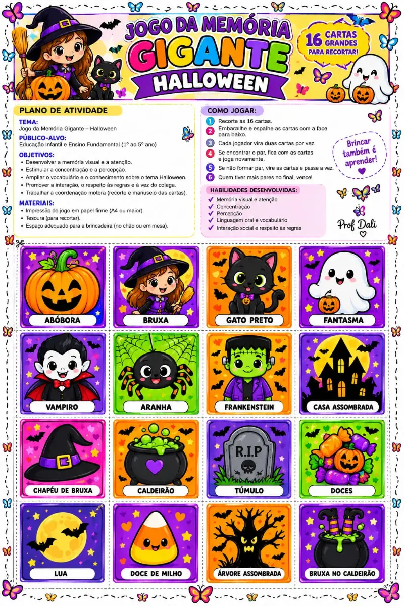 Cartas de Halloween para imprimir – 16 figuras com nomes — Atividades para Todas as séries: Explore o vocabulário de…